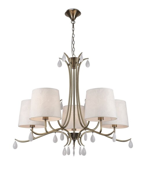 Andrea Ceiling Pendant 81.5cm Round, Antique Brass, White Shades, White Crystal Droplets - image 1