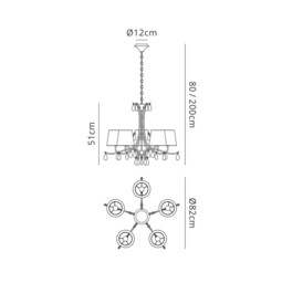 Andrea Ceiling Pendant 81.5cm Round, Antique Brass, White Shades, White Crystal Droplets - thumbnail 2