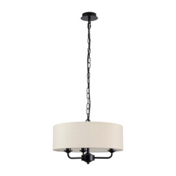 Banyan 3 Light Multi Arm Pendant With 45cm x 15cm Faux Silk Fabric Shade Matt Black/Ivory Pearl - thumbnail 5