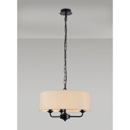 Banyan 3 Light Multi Arm Pendant With 45cm x 15cm Faux Silk Fabric Shade Matt Black/Ivory Pearl - thumbnail 2