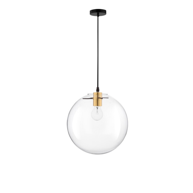 Mirale 25cm Globe Pendant Ceiling Light Gold Metal Clear Glass, Black LED E27 - image 1