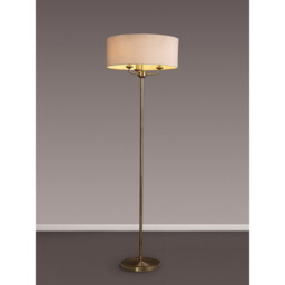 Banyan 3 Light Switched Floor Lamp With 50cm x 20cm Dual Faux Silk Shade, Nude Beige/Moonlight Antique Brass - thumbnail 2