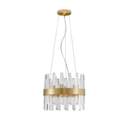 Crown 5 Light Pendant Ceiling Light Satin Gold Metal Clear Crystal (30 pcs) LED G9 - thumbnail 1