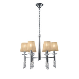 Tiffany Pendant 6+6 Light E14+G9, Polished Chrome With Soft Bronze Shades & Clear Crystal