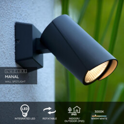 Manal Modern Wall Spotlight Outdoor - LED - 1x12W 3000K - IP65 - Anthracite - Special Offer - thumbnail 2