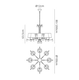 Andrea Ceiling Pendant 100cm Round, Antique Brass, White Shades, White Crystal Droplets - thumbnail 2