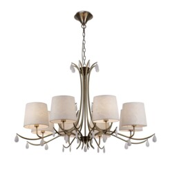 Andrea Ceiling Pendant 100cm Round, Antique Brass, White Shades, White Crystal Droplets - thumbnail 1