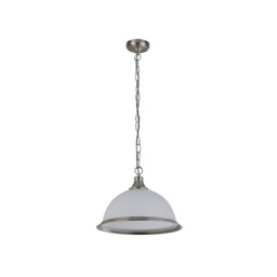 American Diner 1 Light Dome Ceiling Pendant Satin Silver, Acid Ribbed Glass, E27 - thumbnail 2
