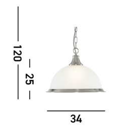 American Diner 1 Light Dome Ceiling Pendant Satin Silver, Acid Ribbed Glass, E27 - thumbnail 3