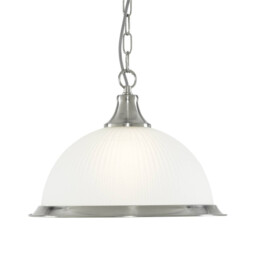 American Diner 1 Light Dome Ceiling Pendant Satin Silver, Acid Ribbed Glass, E27