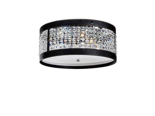 Celsa Ceiling Cylindrical 4 Light Polished Chrome, Black Faux Leather, Crystal - image 1