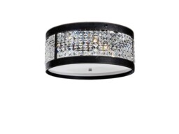 Celsa Ceiling Cylindrical 4 Light Polished Chrome, Black Faux Leather, Crystal