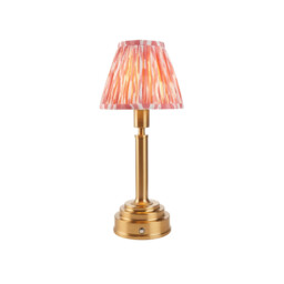 Upton Rechargeable Brushed Aged Brass Plate Table Lamp with Coral Pink Fabric Ikat Shade 16cm Integrated LED - thumbnail 1