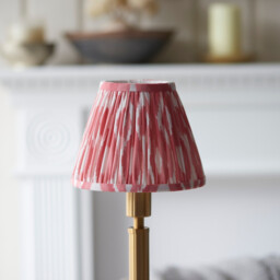 Upton Rechargeable Brushed Aged Brass Plate Table Lamp with Coral Pink Fabric Ikat Shade 16cm Integrated LED - thumbnail 5