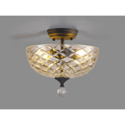 Dresden 2 Light Semi Flush Ceiling Lamp E27 With Flat Round 30cm Patterned Glass Shade Graphite, Clear - thumbnail 3