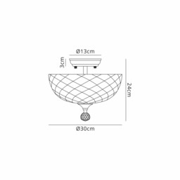 Dresden 2 Light Semi Flush Ceiling Lamp E27 With Flat Round 30cm Patterned Glass Shade Graphite, Clear - thumbnail 2