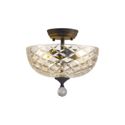 Dresden 2 Light Semi Flush Ceiling Lamp E27 With Flat Round 30cm Patterned Glass Shade Graphite, Clear