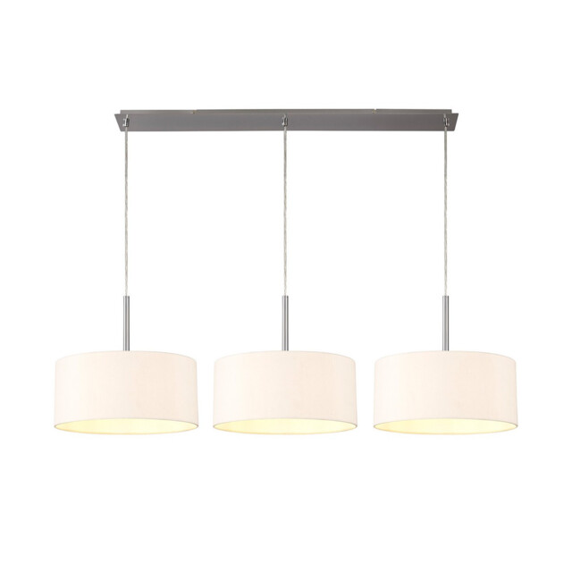 Baymont Satin Nickel 3 Light E27 Linear Pendant With 40cm x 18cm Dual Faux Silk Shade, Nude Beige/Moonlight - image 1