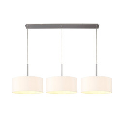 Baymont Satin Nickel 3 Light E27 Linear Pendant With 40cm x 18cm Dual Faux Silk Shade, Nude Beige/Moonlight