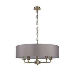 Banyan 5 Light Multi Arm Pendant, E14 Antique Brass With 60cm x 15cm Faux Silk Shade, Grey - thumbnail 5