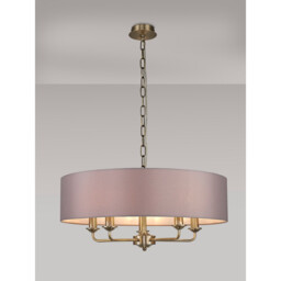 Banyan 5 Light Multi Arm Pendant, E14 Antique Brass With 60cm x 15cm Faux Silk Shade, Grey - thumbnail 2