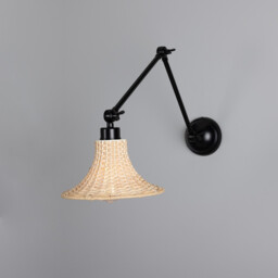 Savannah Rattan Small Wall Light, Matte Black - thumbnail 1