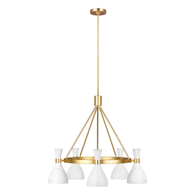 Joan 5 Light Chandelier, Matt White, Matt White , Burnished Brass, E27 - image 1