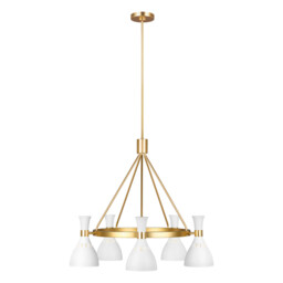 Joan 5 Light Chandelier, Matt White, Matt White , Burnished Brass, E27 - thumbnail 1