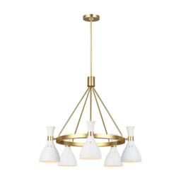 Joan 5 Light Chandelier, Matt White, Matt White , Burnished Brass, E27 - thumbnail 2
