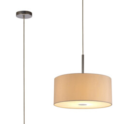 Baymont Polished Chrome E27 Single Pendant With 40cm x 18cm Dual Faux Silk Shade, Nude Beige/Moonlight