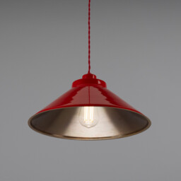 Rio Coloured Dome Pendant Light, Antique Brass, Red - thumbnail 2