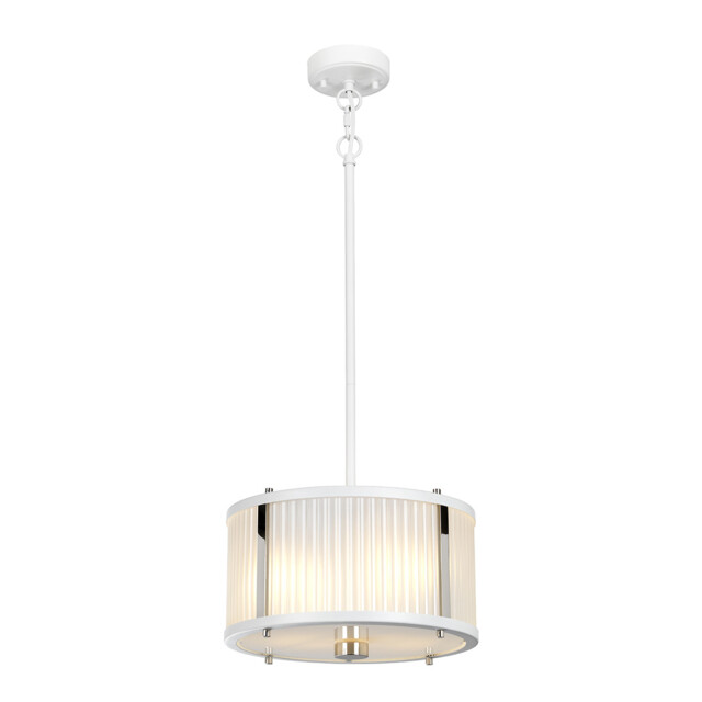 Corona Cylindrical 2 Light Pendant, White Polished Nickel, Frosted Glass - image 1