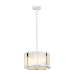 Corona Cylindrical 2 Light Pendant, White Polished Nickel, Frosted Glass - thumbnail 1