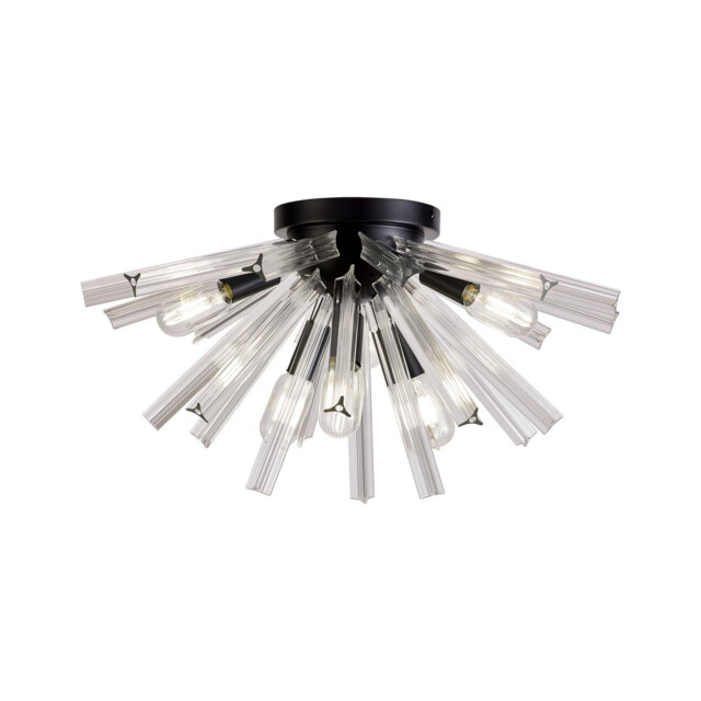 Hornby 6 Light E14, Semi Flush Matt Black, Clear Glass - image 1