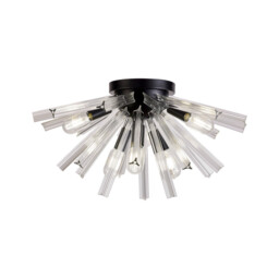 Hornby 6 Light E14, Semi Flush Matt Black, Clear Glass
