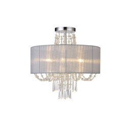 Freida Semi Flush With Grey Shade 6 Light E14 Polished Chrome/Crystal - thumbnail 1