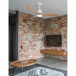 Silky Ceiling Fan Matt White Steel, Glass Oak Wood - thumbnail 2