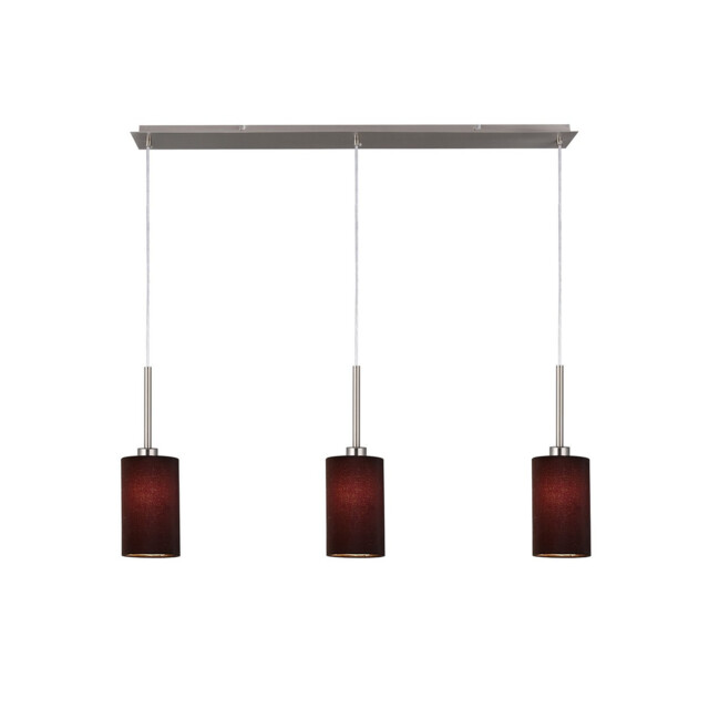 Baymont Satin Nickel 3 Light E27 Linear Pendant, With 12cm Faux Silk Shade, Black - image 1