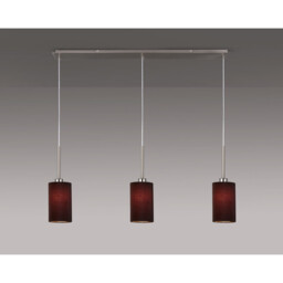 Baymont Satin Nickel 3 Light E27 Linear Pendant, With 12cm Faux Silk Shade, Black - thumbnail 2