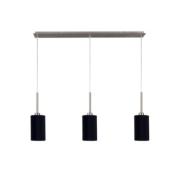 Baymont Satin Nickel 3 Light E27 Linear Pendant, With 12cm Faux Silk Shade, Black - thumbnail 5