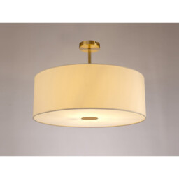 Baymont Antique Brass E27 Semi Flush With 60cm x 22cm Faux Silk Shade, Ivory Pearl/White Laminate - thumbnail 2