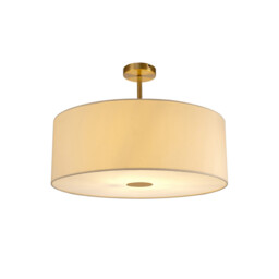 Baymont Antique Brass E27 Semi Flush With 60cm x 22cm Faux Silk Shade, Ivory Pearl/White Laminate