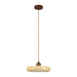 Seren Dome Pendant Ceiling Light Natural Stone-Brown Wood LED 3000K