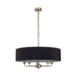 Banyan 5 Light Multi Arm Pendant, E14 Antique Brass With 60cm x 15cm Faux Silk Shade, black - thumbnail 5