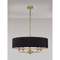 Banyan 5 Light Multi Arm Pendant, E14 Antique Brass With 60cm x 15cm Faux Silk Shade, black - thumbnail 2