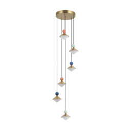 Radiant 6 Light Cluster Pendant Ceiling Light Brass-Beige Red-Pastel Grey Greenpastel Blue LED 3000K Dimmable - thumbnail 1