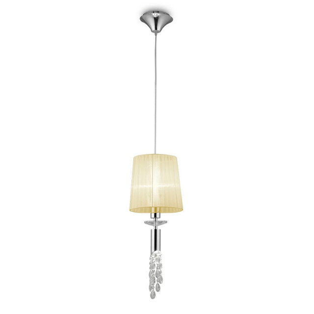 Tiffany Pendant 1+1 Light E27+G9, Polished Chrome With Cream Shade & Clear Crystal - image 1