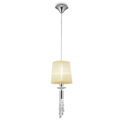 Tiffany Pendant 1+1 Light E27+G9, Polished Chrome With Cream Shade & Clear Crystal