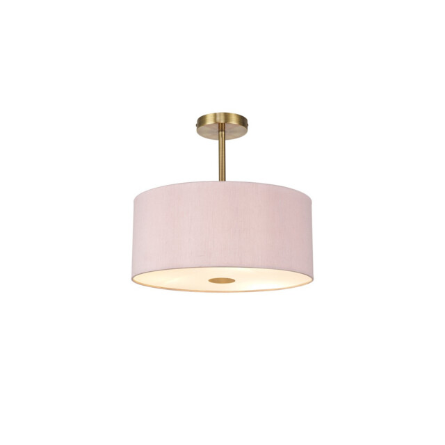 Baymont Antique Brass 5 Light E27 Semi Flush With 40cm x 18cm Dual Faux Silk Shade, Taupe/Halo Gold - image 1