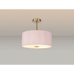 Baymont Antique Brass 5 Light E27 Semi Flush With 40cm x 18cm Dual Faux Silk Shade, Taupe/Halo Gold - thumbnail 2